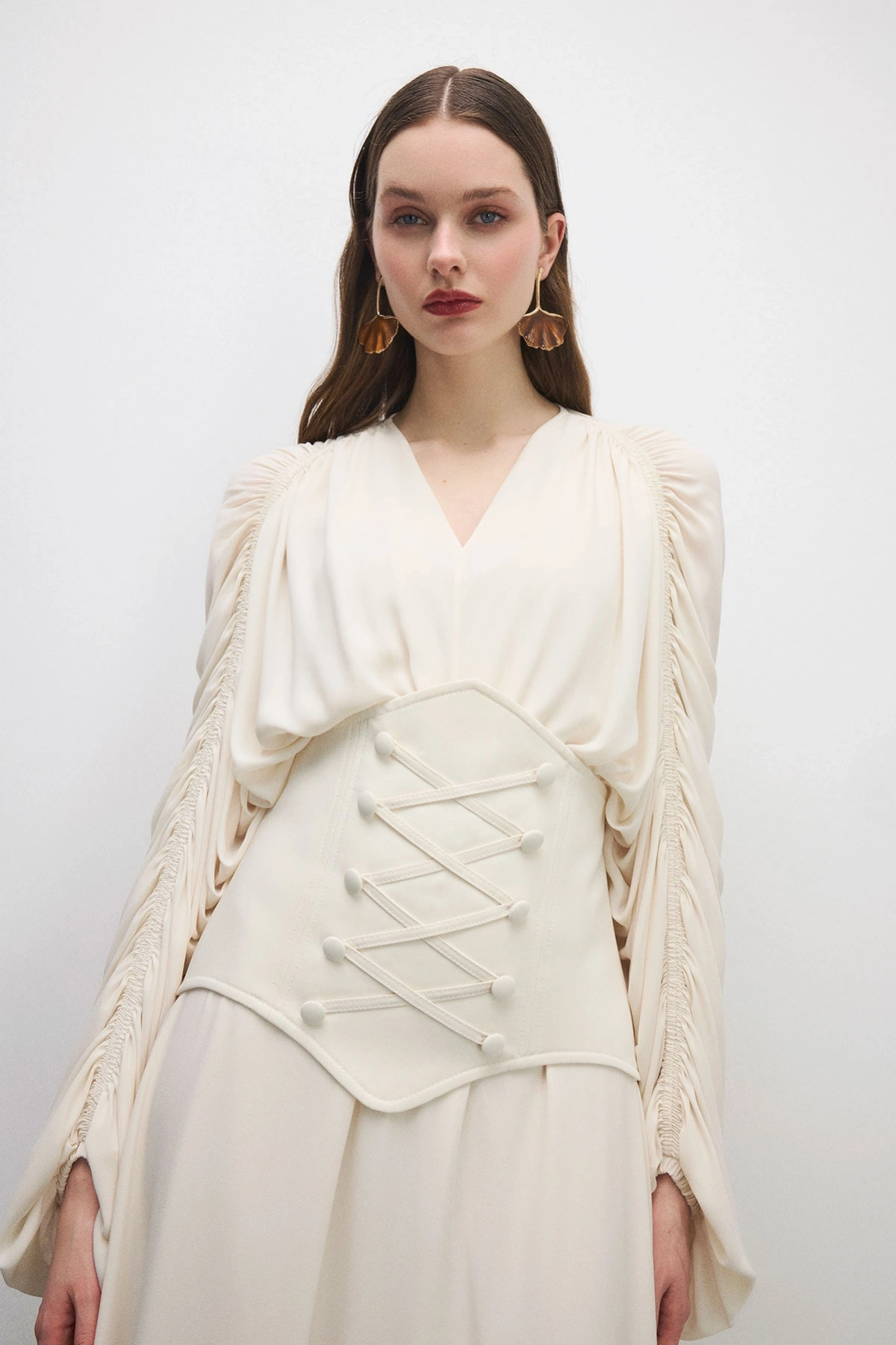 Breeze Drapeli Elbise Bej