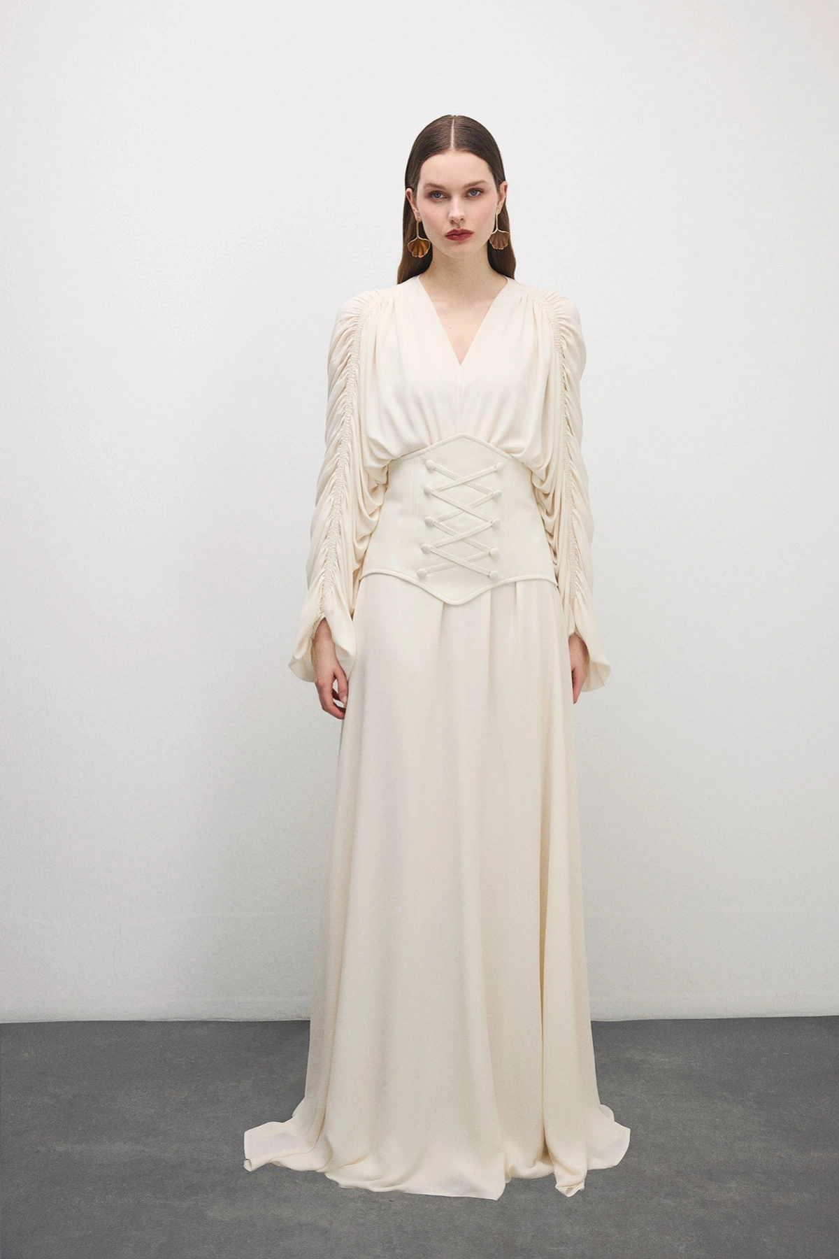 Breeze Drapeli Elbise Bej