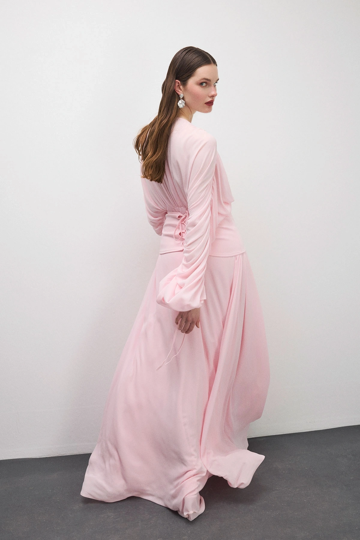 Breeze Drapeli Elbise Pudra