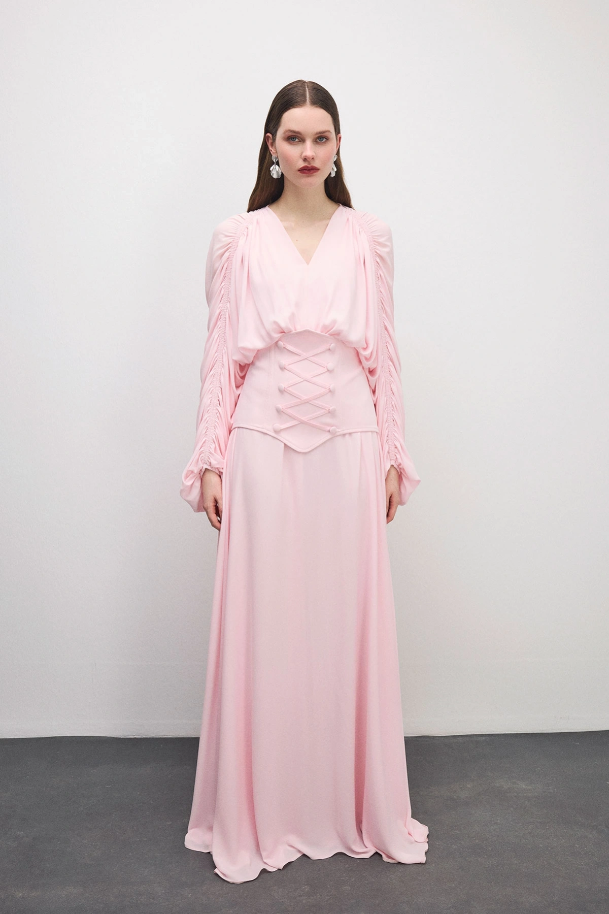 Breeze Drapeli Elbise Pudra