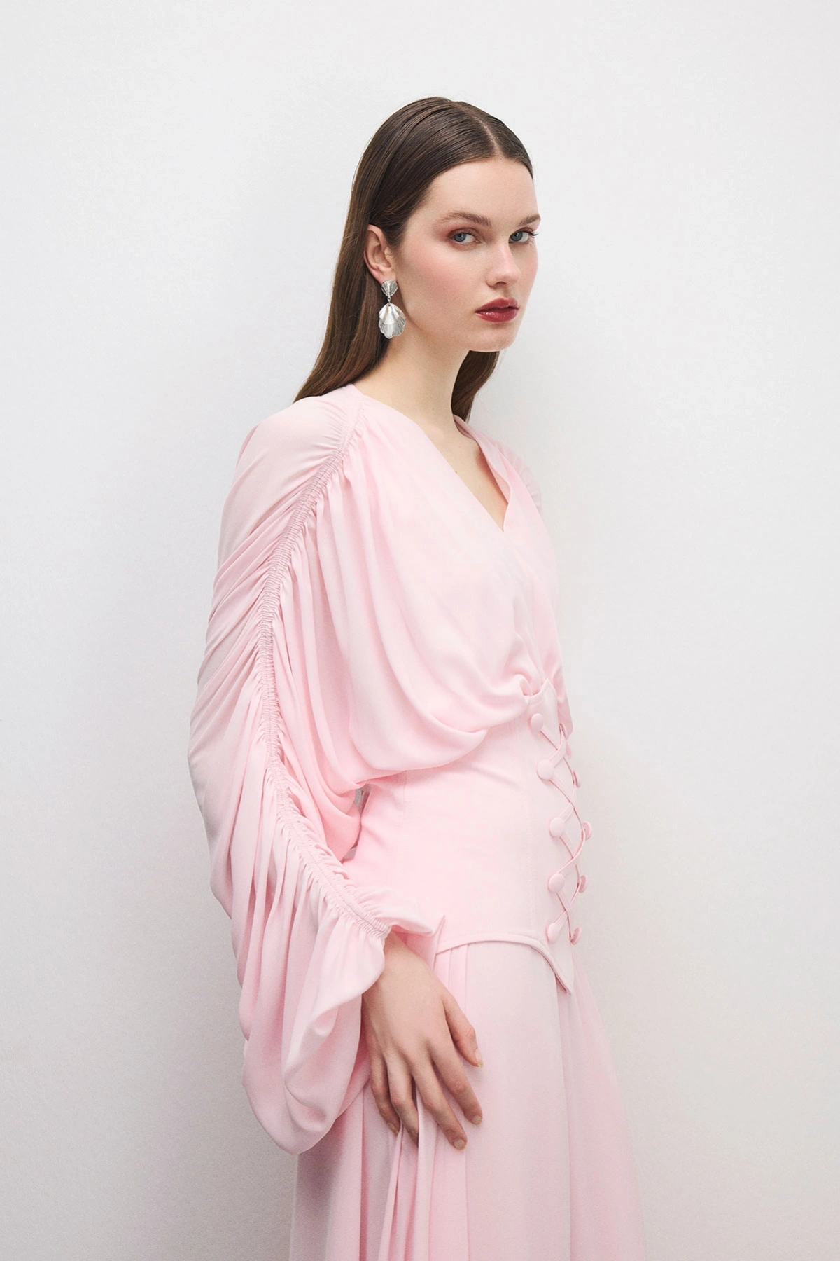 Breeze Drapeli Elbise Pudra