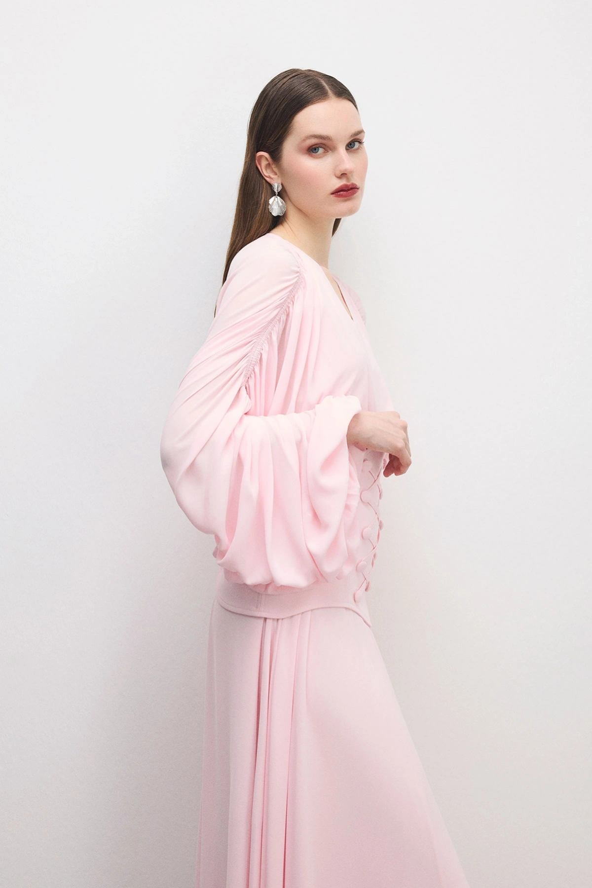 Breeze Drapeli Elbise Pudra