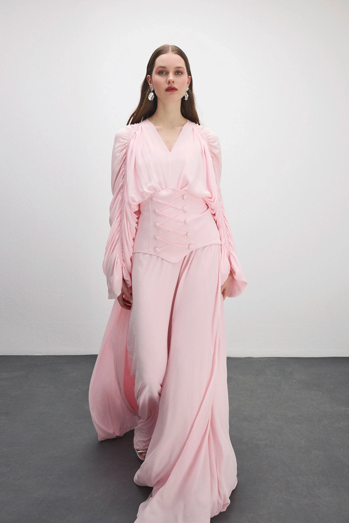 Breeze Drapeli Elbise Pudra