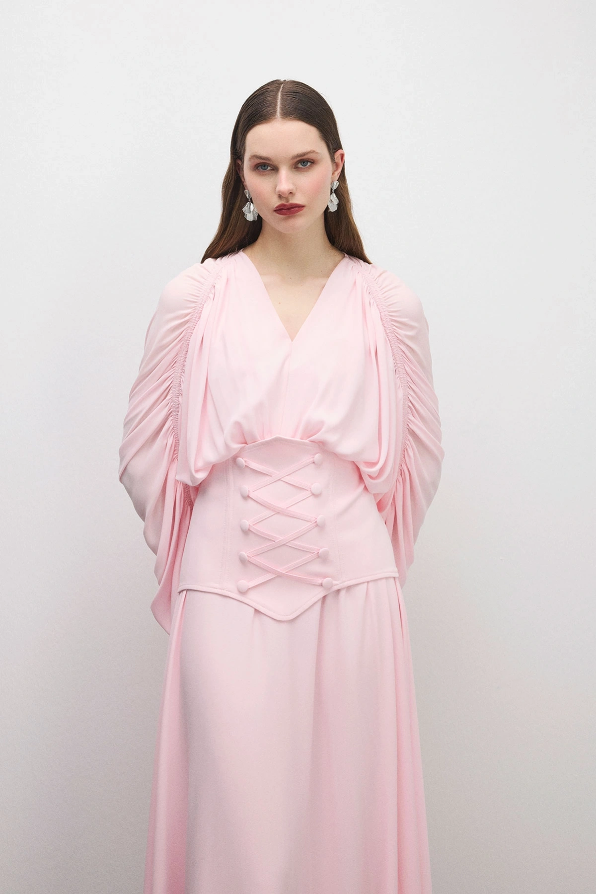 Breeze Drapeli Elbise Pudra