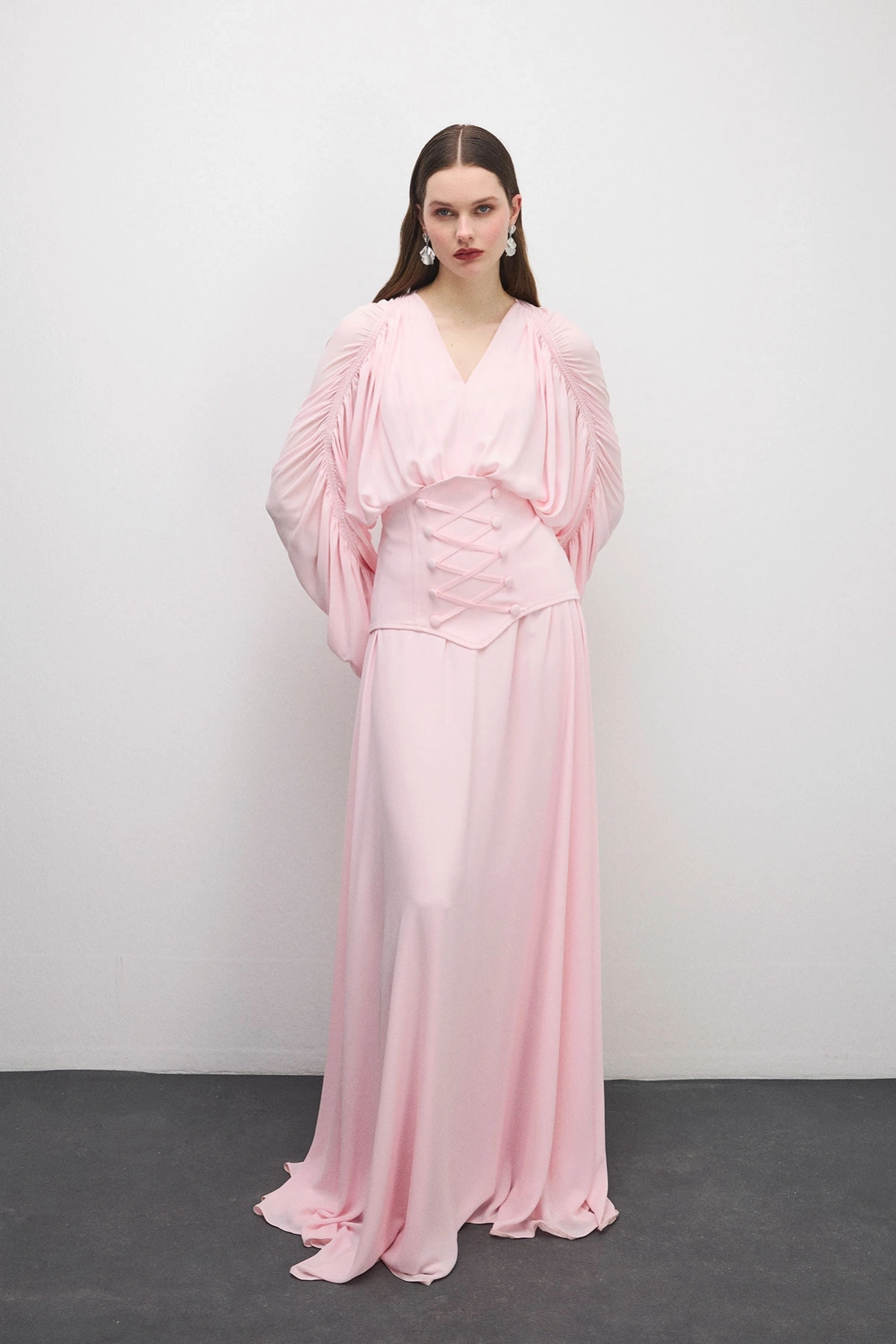 Breeze Drapeli Elbise Pudra