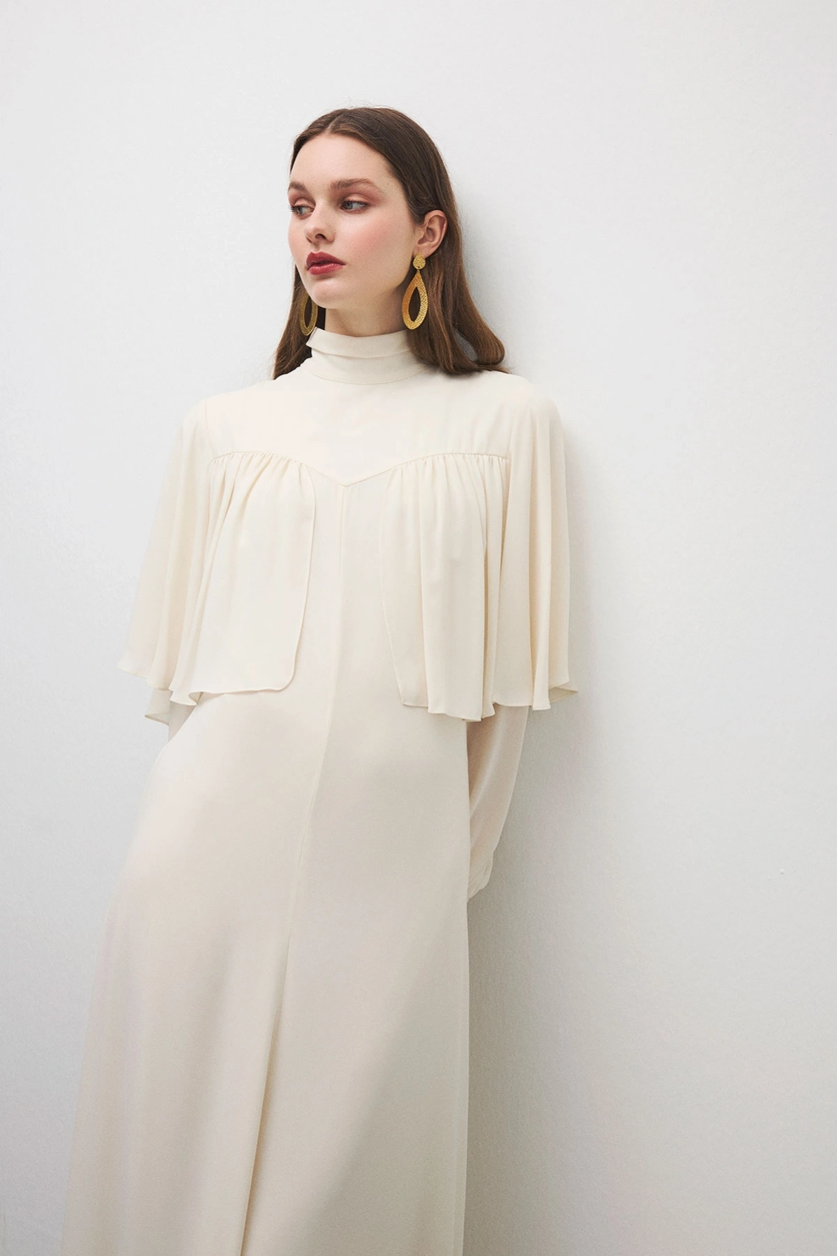 Essence Pelerinli Elbise Bej