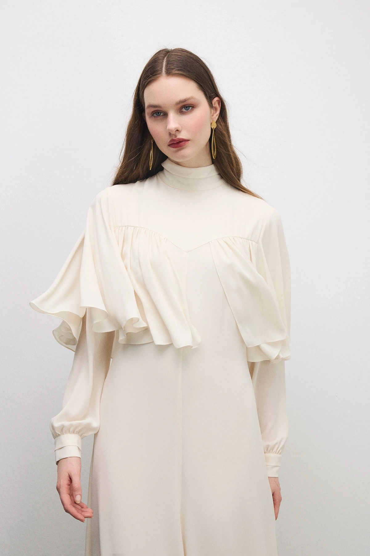 Essence Pelerinli Elbise Bej