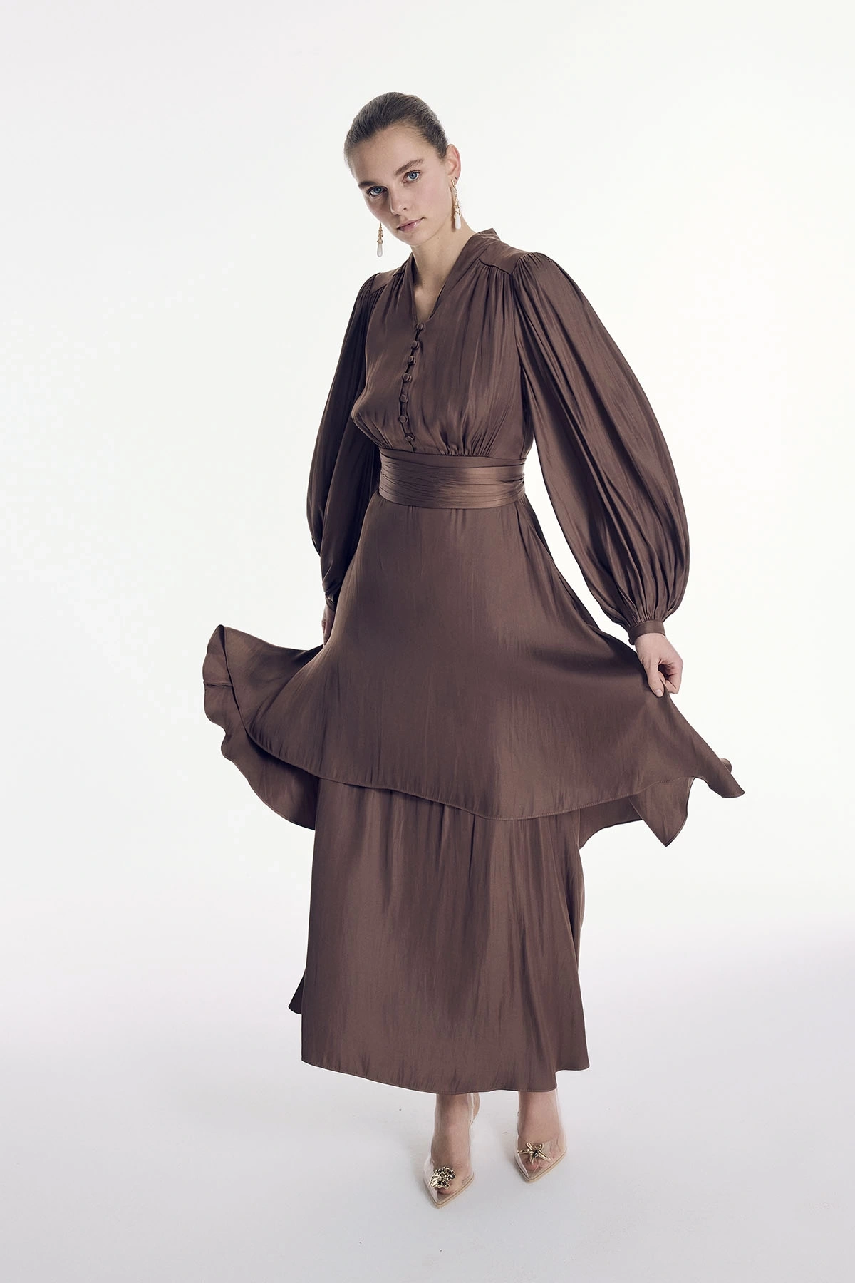 Leyan Elbise Kahverengi