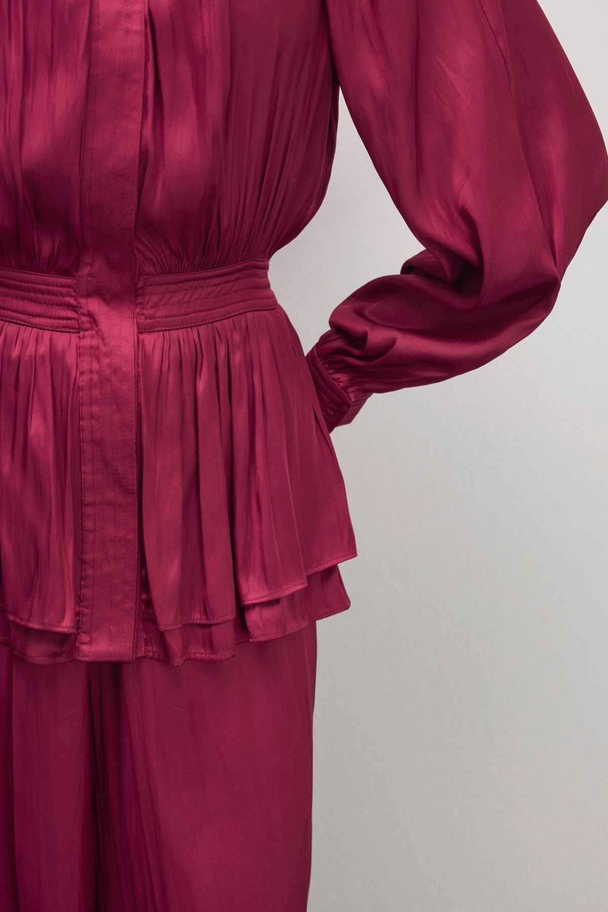 Trace Peplum Formlu Tulum Bordo