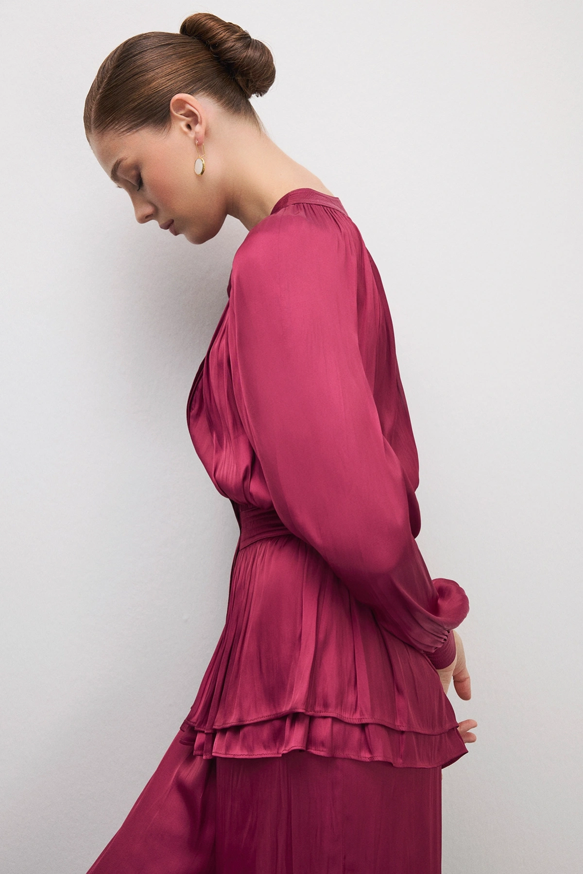 Trace Peplum Formlu Tulum Bordo