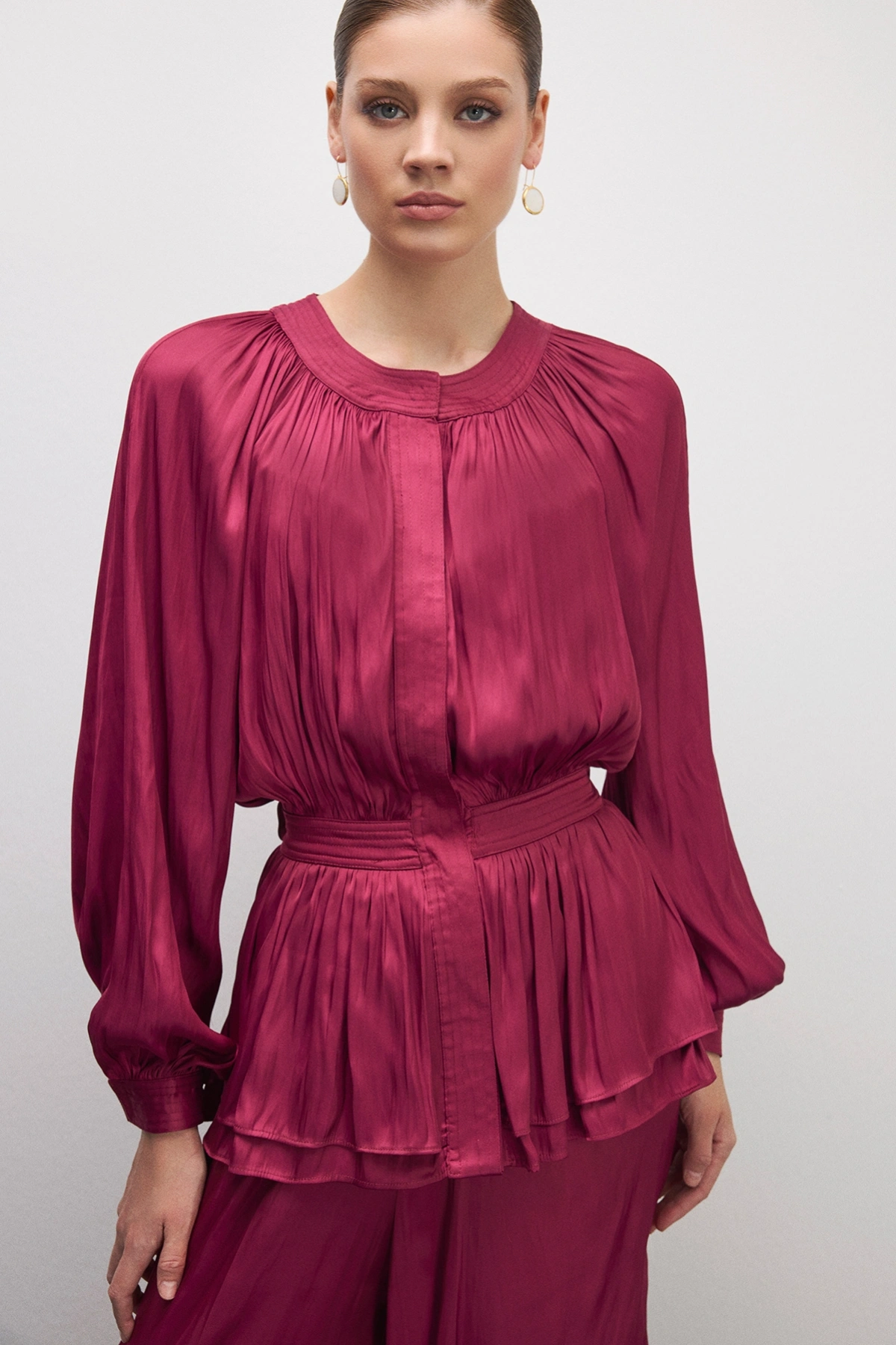 Trace Peplum Formlu Tulum Bordo