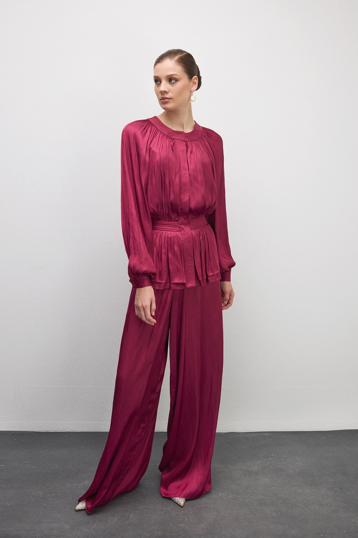 Trace Peplum Formlu Tulum Bordo