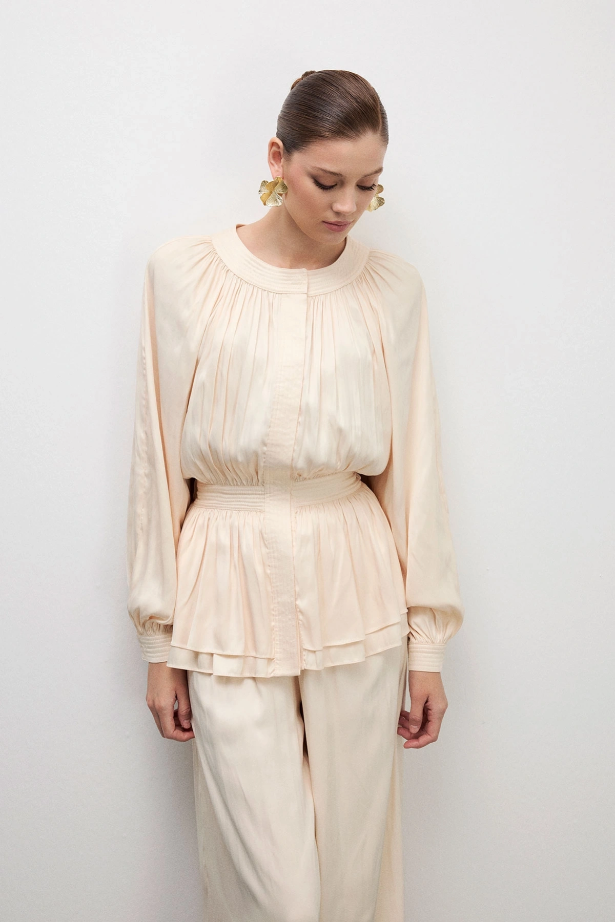 Trace Peplum Formlu Tulum Krem