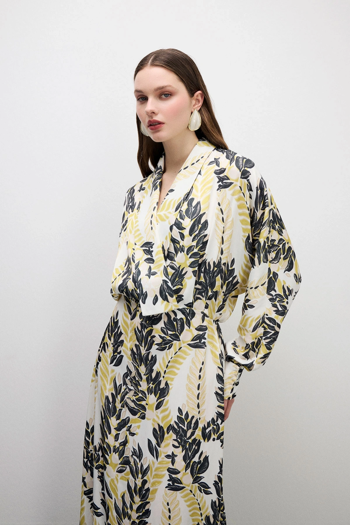 Velour Floral Desenli Elbise Asit