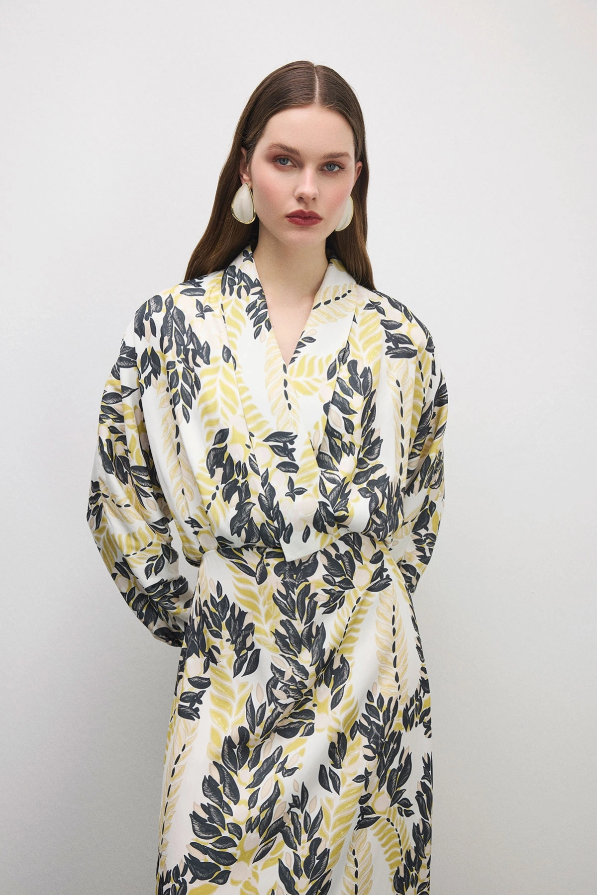 Velour Floral Desenli Elbise Asit