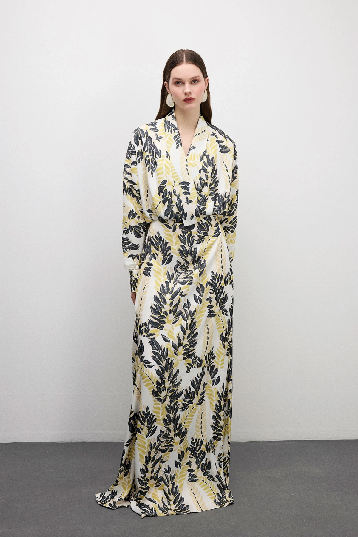 Velour Floral Desenli Elbise Asit