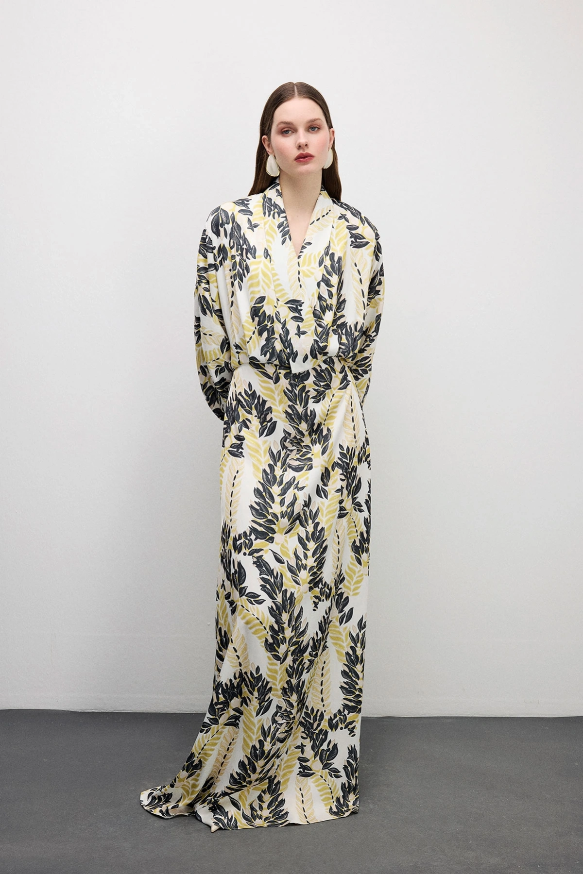 Velour Floral Desenli Elbise Asit