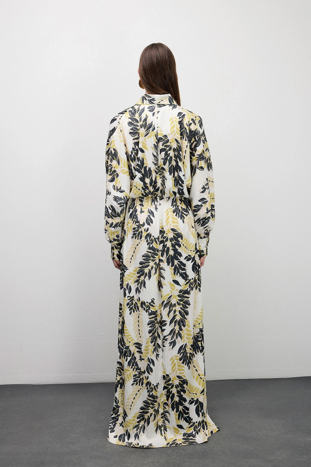 Velour Floral Desenli Elbise Asit