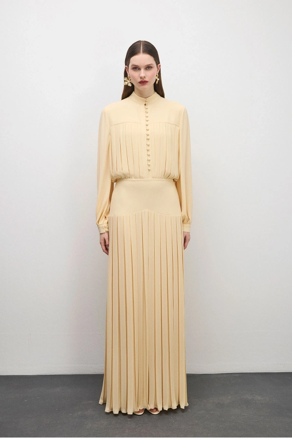 Beheen Pileli Elbise Vanilya