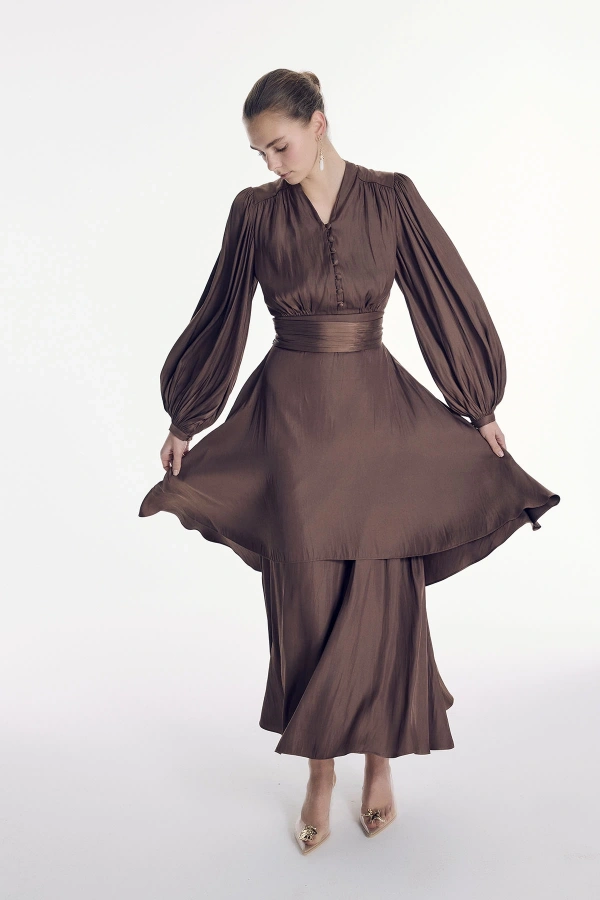 Leyan Elbise Kahverengi