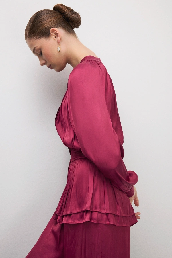 Trace Peplum Formlu Tulum Bordo