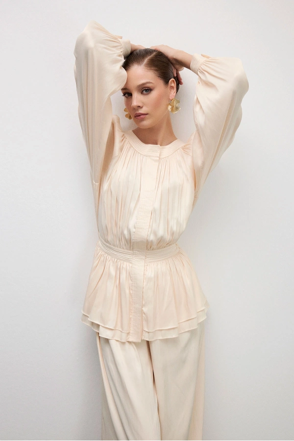 Trace Peplum Formlu Tulum Krem