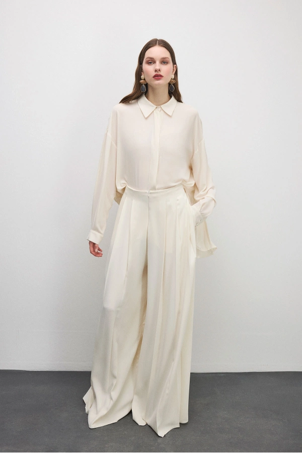 Valen Pileli Pantolon Bej