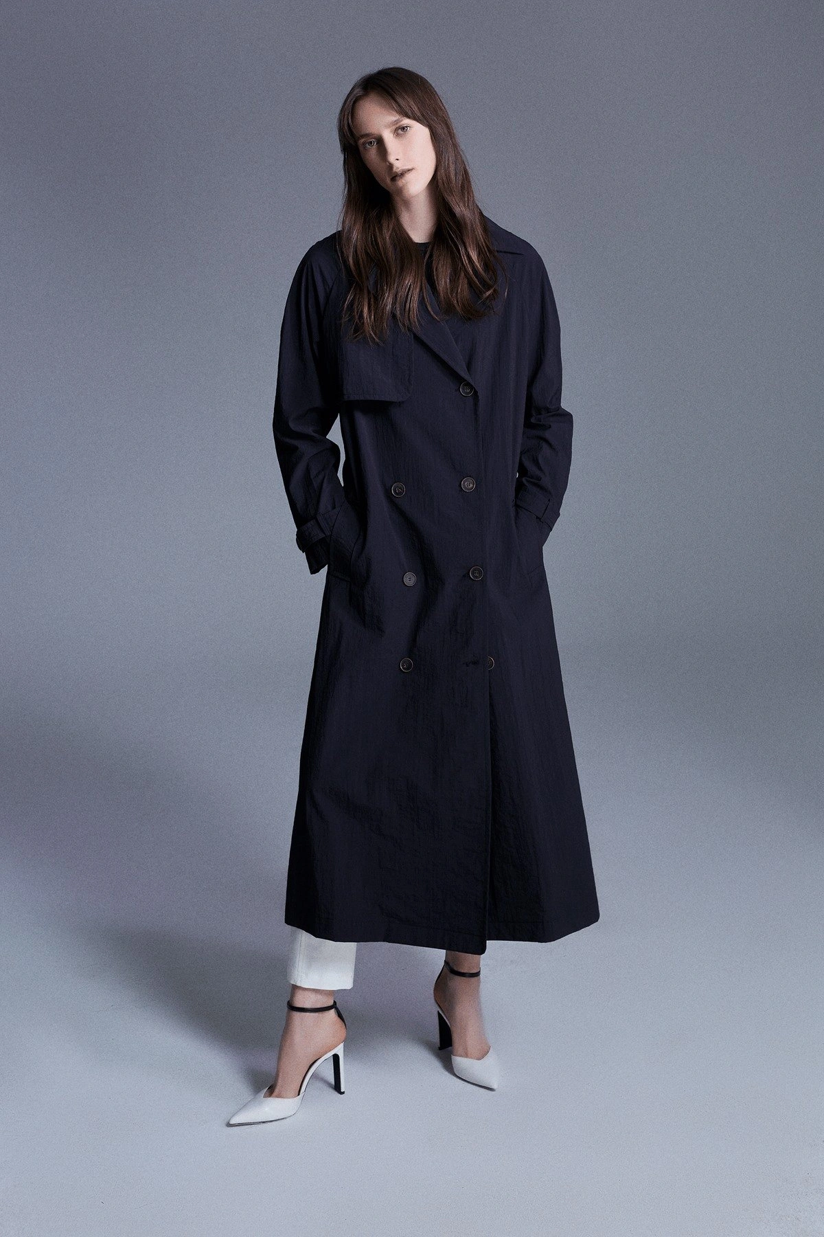 Brandon Kruvaze Kapamalı Trençkot Siyah