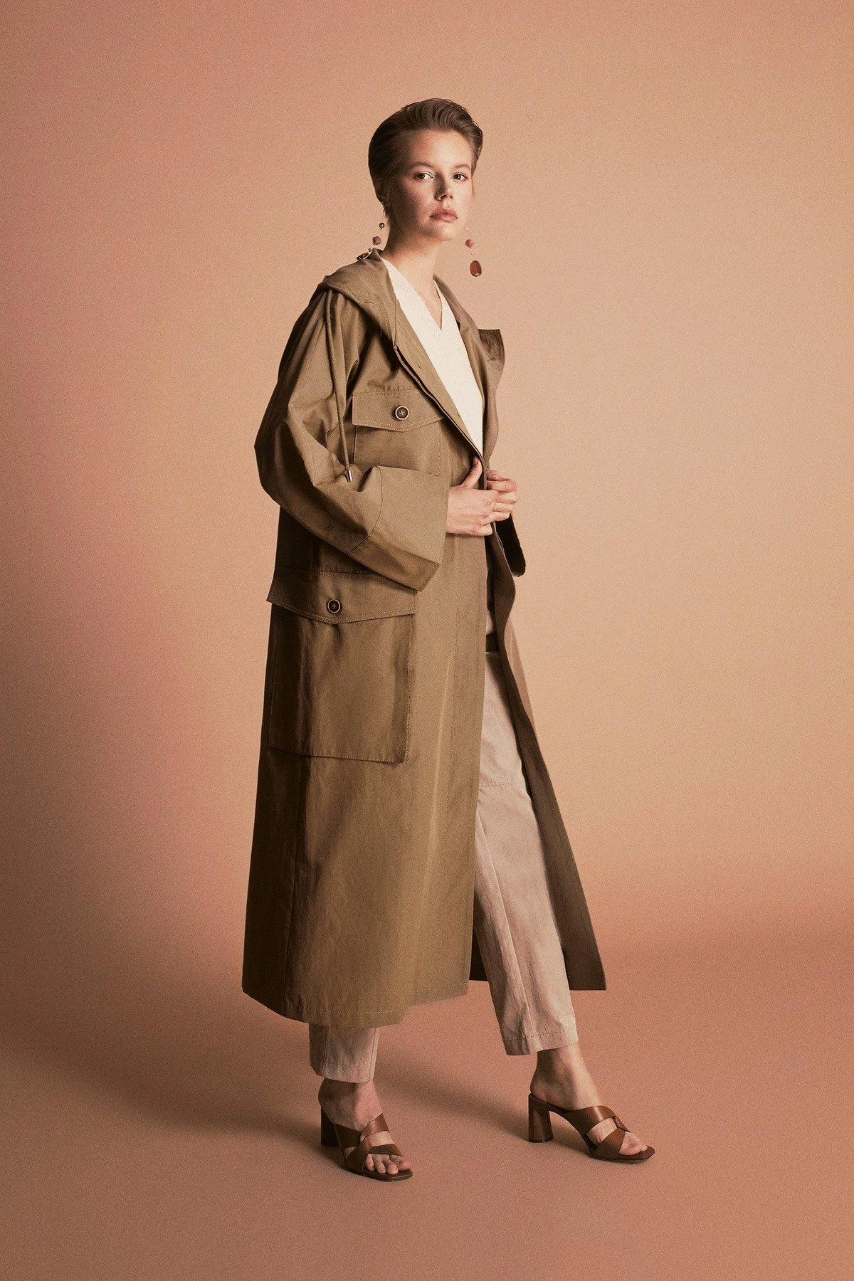 Case Hooded Trench Coat Khaki