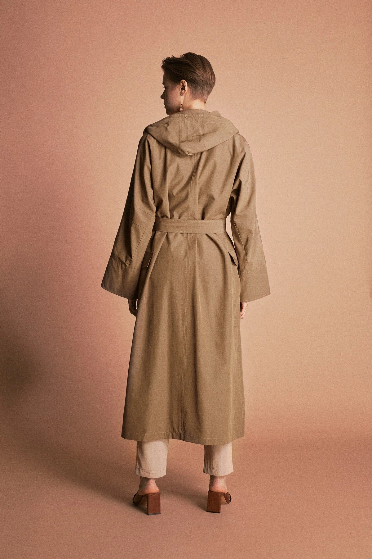 Case Hooded Trench Coat Khaki