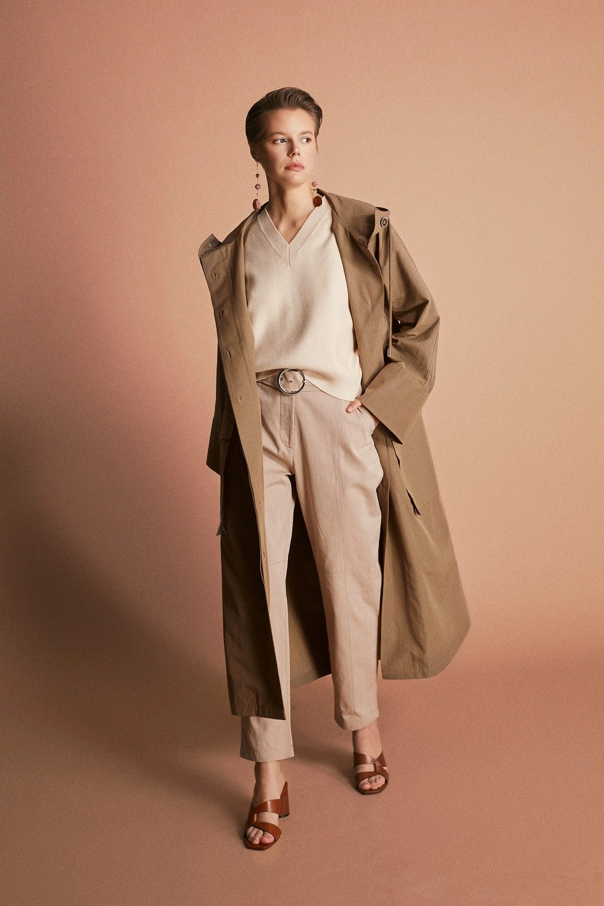 Case Hooded Trench Coat Khaki