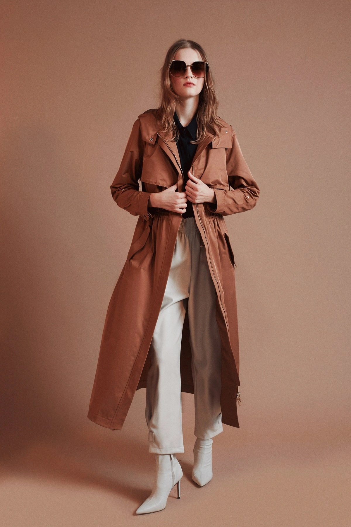 London Hooded Trench Coat Caramel