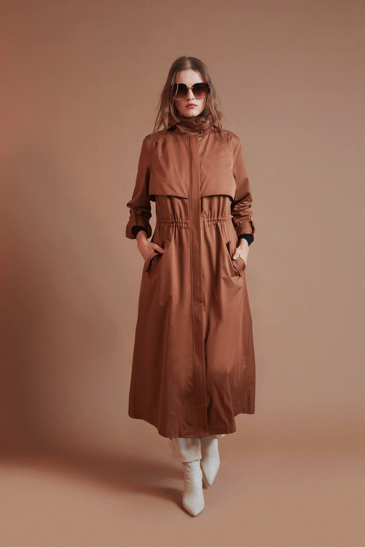 London Hooded Trench Coat Caramel
