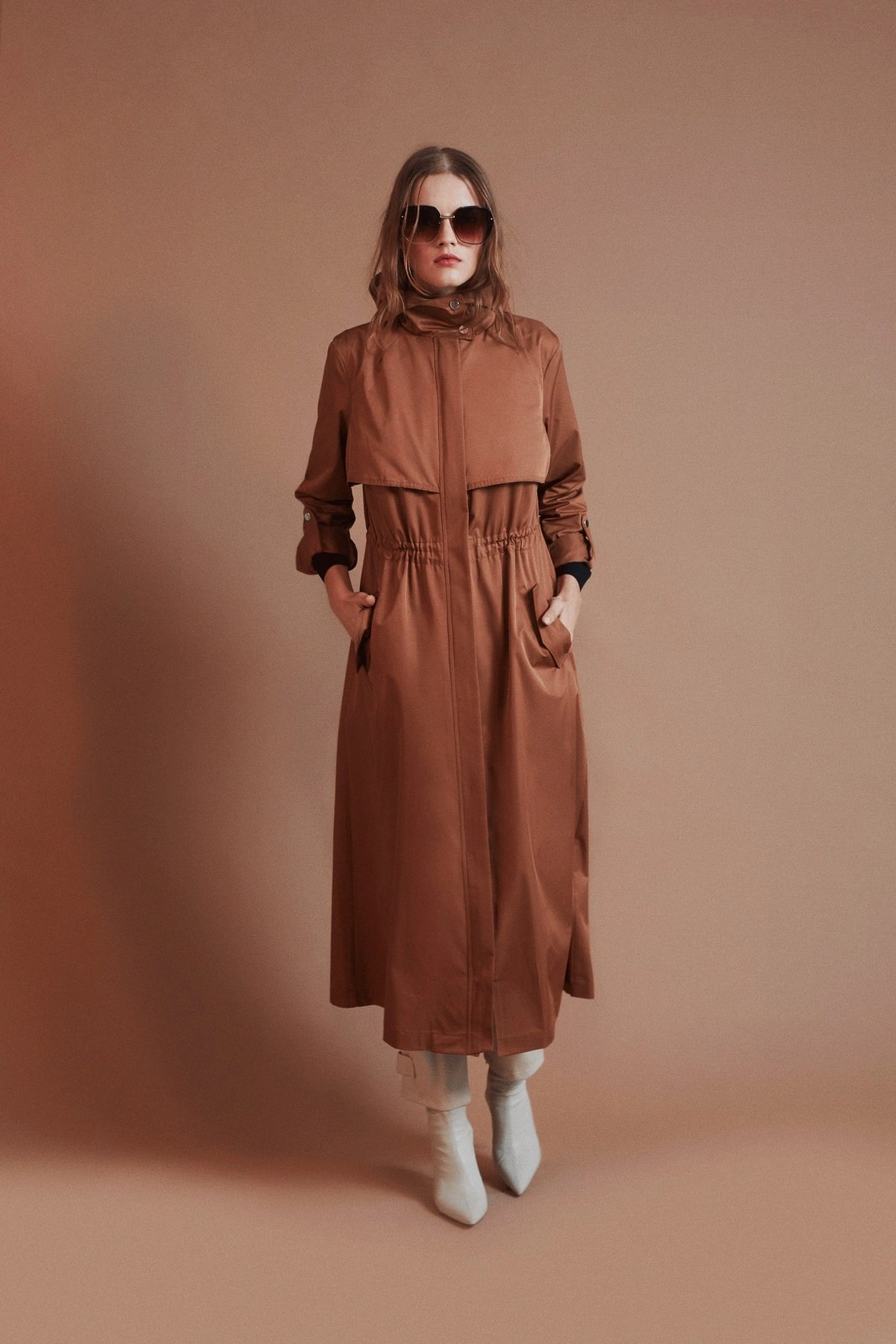 London Hooded Trench Coat Caramel