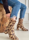 Birta Leopar Cilt Streç Topuklu Bot