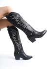 Jilla Siyah Cilt Tak Çıkar Topuklu Bot Ve Çizme