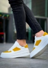 KB-X8 Kuback Beyaz Cilt Sarı Süet Detaylı Beyaz Yüksek Taban Günlük Spor Ayakkabı