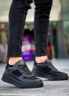 KB-X8 Kuback Siyah Cilt Siyah Süet  Detaylı Siyah Yüksek Taban Günlük Spor Ayakkabı