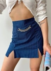 Zincir detaylı çizgili şort etek