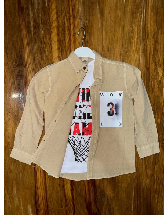 9-13 yaş tişört gömlek kombini vizon