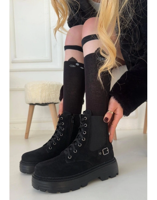 Boby Siyah Süet Bağcıklı Bot