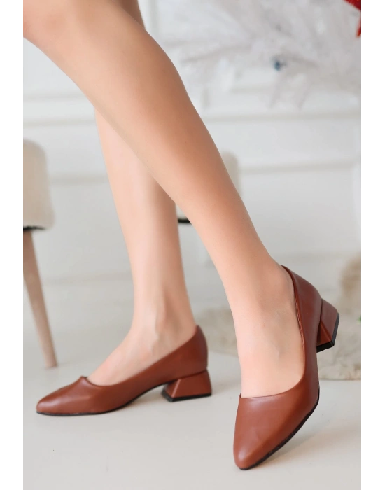 Desniy Taba Cilt Topuklu Ayakkabı