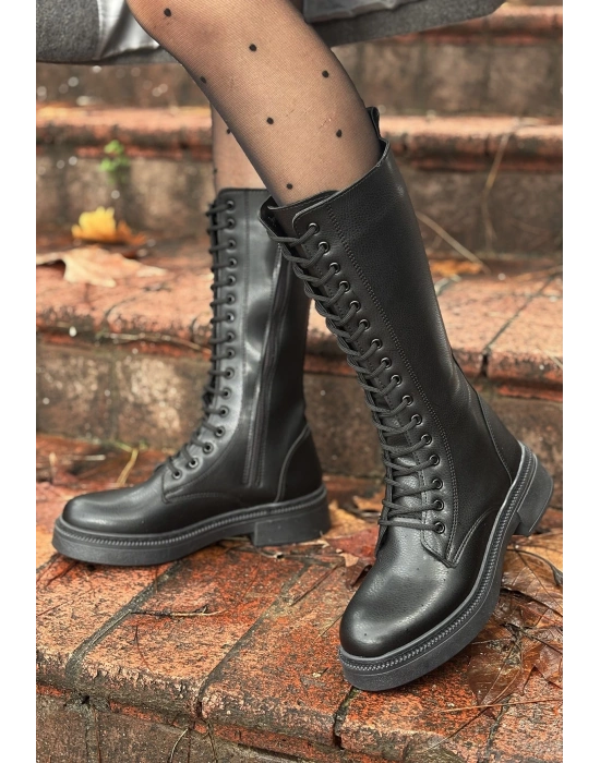 Dorin Siyah Cilt Bağcıklı Çizme