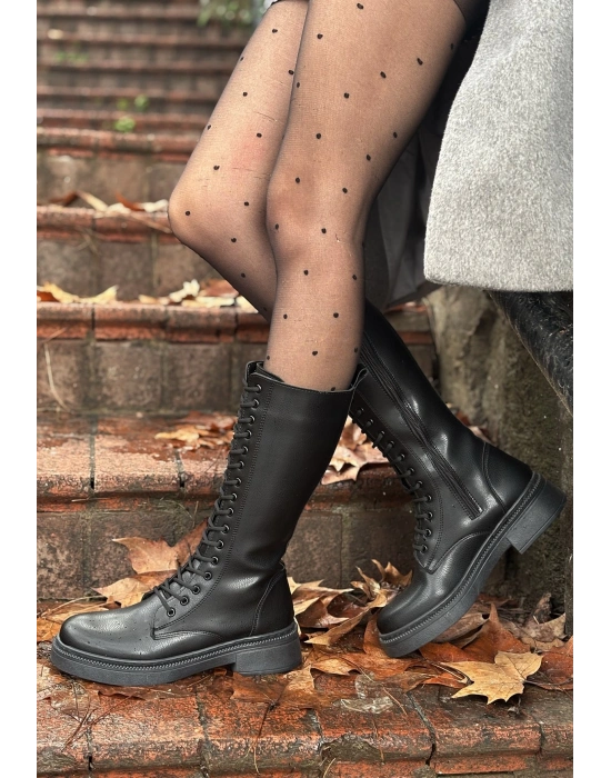 Dorin Siyah Cilt Bağcıklı Çizme