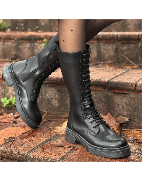 Dorin Siyah Cilt Bağcıklı Çizme