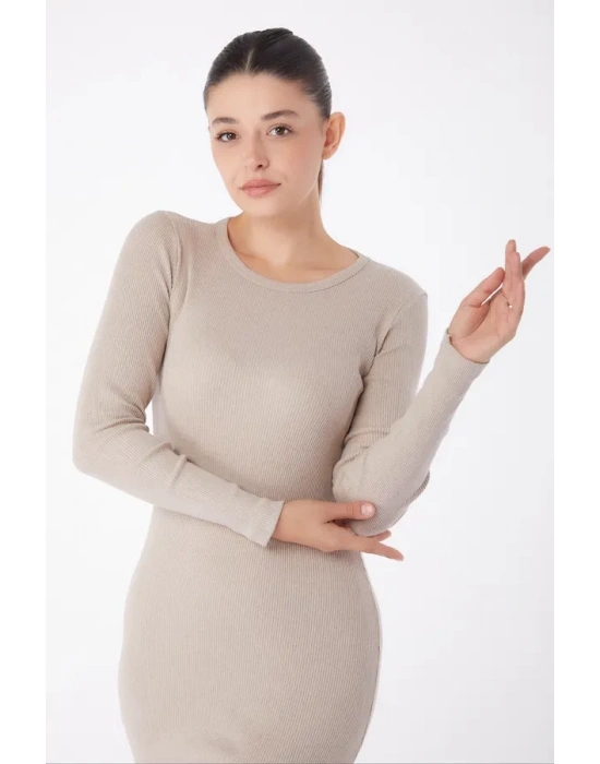 Düz Bisiklet Yaka Kadın Midi Elbise