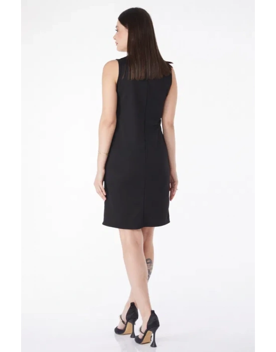 Düz Bisiklet Yaka Kadın Siyah Mini Elbise