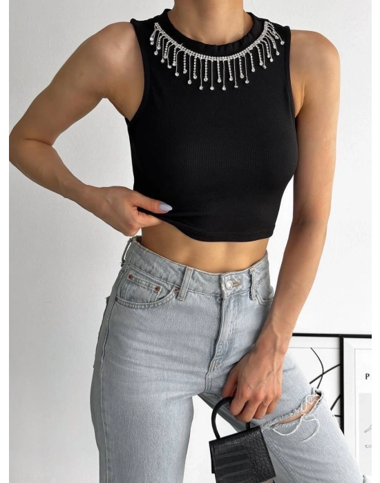 fitilli kaşkorse yakası zincirli atlet siyah