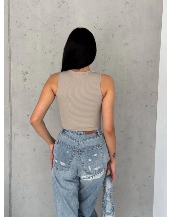 fitilli kaşkorse yakası zincirli atlet vizon