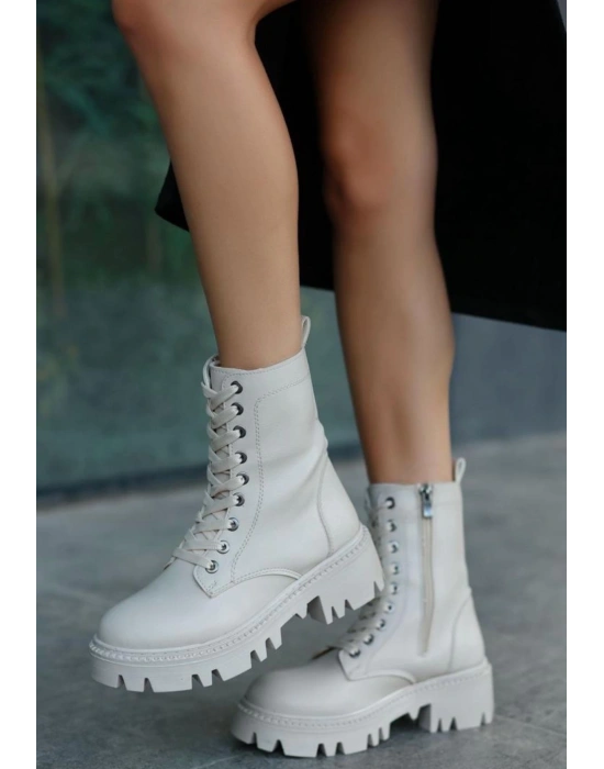 Flona Bej Cilt Bağcıklı Bot